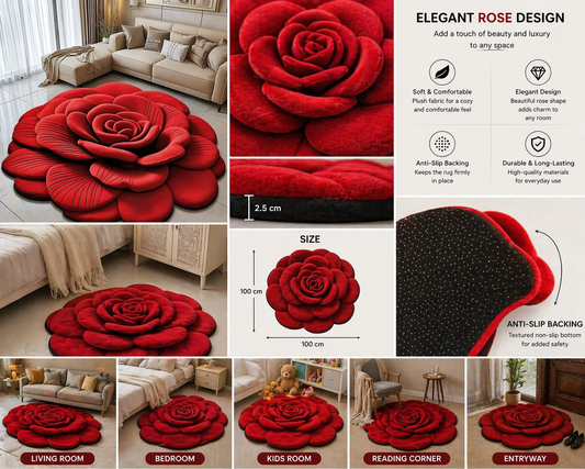 3D Modern Flower Design Anti-Dirt & Water Absorbent Carpet Non-Slip Rubber for Home & Hotel Living Room Digitally Printed (3.5ft by 3.5ft)
