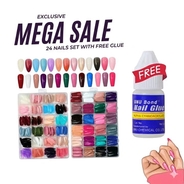 Artificial Nails 576Pcs - 24 Sets with Complimentary Glue
