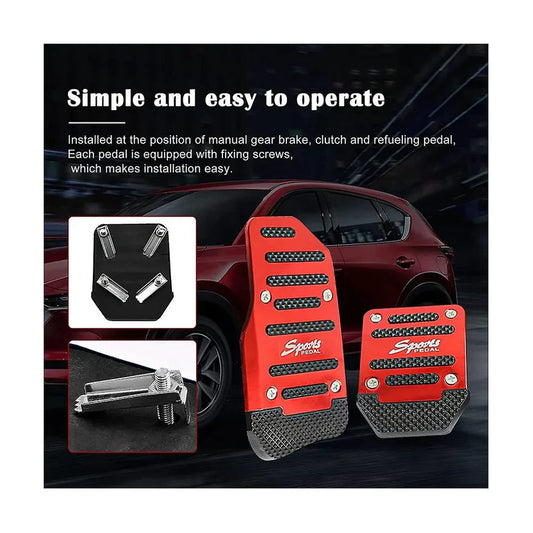 Non-Slip Aluminum Alloy Pedal Cover Set | Universal Automatic (2 pedals) or Manual (3 pedals)(RED COLOUR)