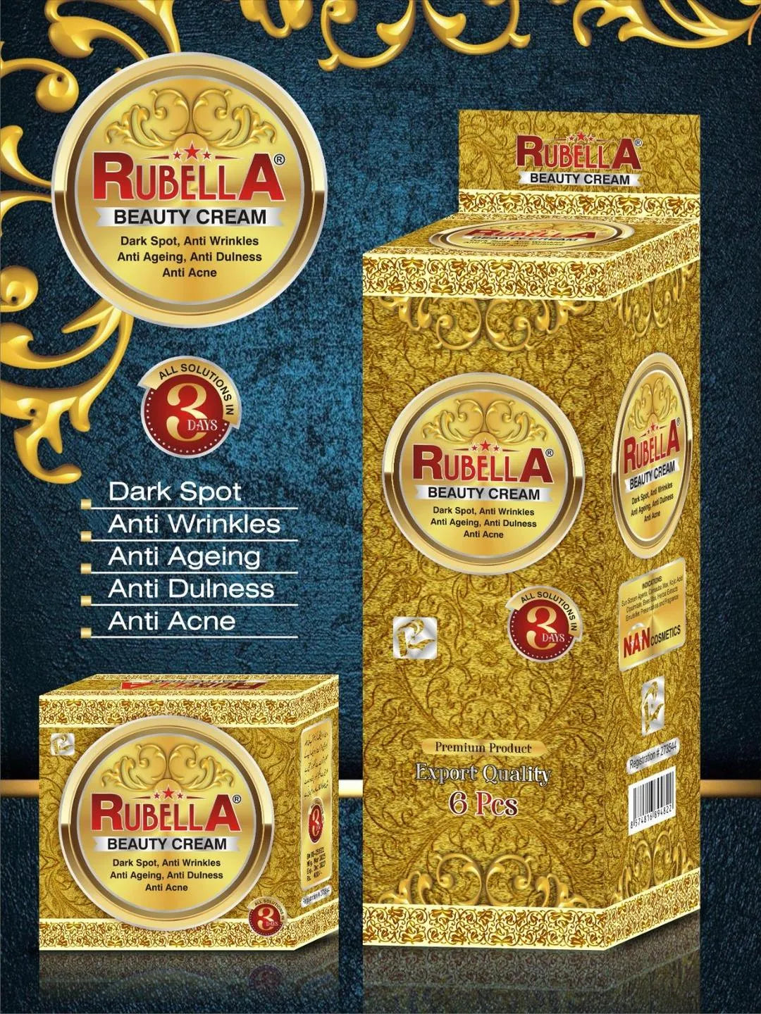 Rubella Beauty Cream Dark Spot Anti Wrinkle Anti Acne